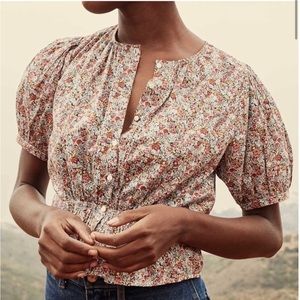DÔEN Netta Floral Top  - Red Chive